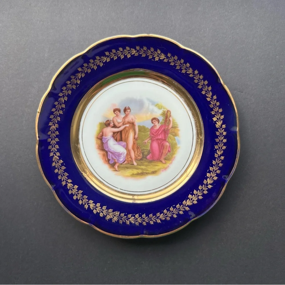 SOLD VINTAGE Cobalt Blue Gold Trim Collector Plate Art Angelica Kauffman - Picture 15 of 15